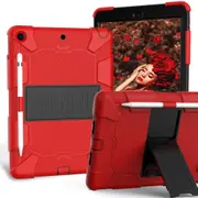 Catzon Silicone+PC Case 3-Layer Anti-fall Protective Cover Tablet Stand For iPad 7 10.2 inch(2019)-3red black