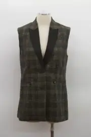 NWT$4995 Brunello Cucinelli DB Sparkly Sequin GlenCheck Sleveless Jacket 42 A186