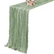 90 x 300cm Cheesecloth Long Table Runner with Boho Rustic Gauze-Light Green