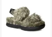 Ugg Women’s Fluff Sugar Slipper Sandal Faux Fur Platform Shoe Size 6 Olive Green