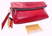 PATRICIA NASH: VALERIE GLAZED LEATHER FOLDINGWRISTLET. BERRY RED. ORG$79 SALE$67