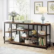Industrial 180cm Console Table, Multi-Tiered Shelves, Metal Frame, Adjustable Footpads, for Living Room & Entryway