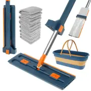 Microfibre Flat Mop & Folding Bucket 360 Rotating Floor Cleaning Mop w/7 Cloths☦