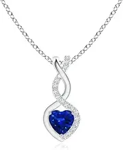 [Angara] Natural Sapphire Infinity Heart Pendant Necklace with Diamonds in Sterling Silver/10ct/14ct Solid Gold for Women | September Birthstone Jewellery for Her