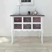 Console Cabinet 6 Drawers Brown White Wood Wooden Hallway Entry Display Shelf