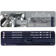Cretacolor 7pk Deep Black Nero Artist Sketching & Drawing Pencils Tin Set