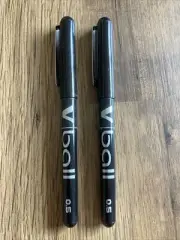 Pilot V-Ball 0.5mm Pure Liquid Ink Rollerball Pens Black, PKT 2 PENS (BRAND NEW)
