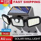 3 Head Solar Motion Sensor Light 74LED Outdoor Garden Wall Security Flood Lamp