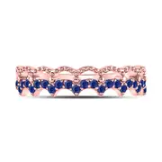 10k Rose Gold Round Blue Sapphire Scalloped Stackable Band Ring 1/4 Cttw