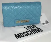 LOVE MOSCHINO ~ Sky Blue Crossbody Bag Quilted Pu Leather Chain Strap *NEW TAGS!