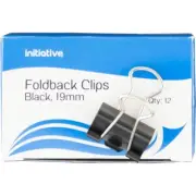 INITIATIVE FOLDBACK CLIP 19MM BLACK PACK 12 - Box of 12 - Free Postage