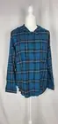 Meaneor Top Womens Large Blue Plaid Flannel Hoodie Button Front Tunic Shirt NEW