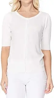 [YEMAK] Women's Knit Cardigan Sweater – Short Half Sleeve Crewneck Basic Classic Casual Button Down Soft Lightweight Top