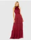 MAC DUGGAL 49515 BURGUNDY RED TIE HALTER NECK TIERED GOWN sz 4