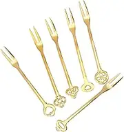Amosfun 6pcs Stainless Steel Fruit Forks Set Reusable Dessert Picks for Parties Bars and Home Use Elegant Golden Finish with Storage Box for Salad Fruit and Appetizers