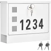 Locking Mailbox Wall Mounted Metal Postbox with Three Sets of Number Stickers