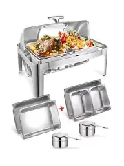 13QT Roll Top Chafing Dish Buffet Set, Catering Food Warmer for Parties, Birt...