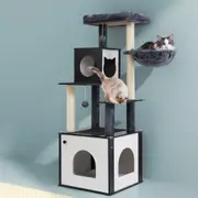 144cm i.Pet Cat Tree Tower Scratching Post Scratcher Wood Bed Condo House Cabinet