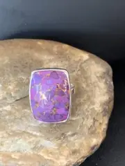 Purple Mohave Turquoise Navajo Sterling Silver Ring Size 8.5 Adjustable 11798