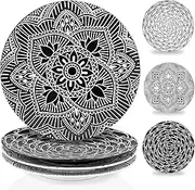 MARSTRACE 10.5 Inch Ceramic Dinner Plates,Black and White Plates Porcelain Salad Plates with Floral Pattern for Desserts Sandwiches Serving,Set of 4,Microwave Dishwasher Safe