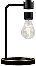 Levitating Light Bulb Lamp with Wireless Charger, Magnetic Floating Rotating LED Bulb Desk Lamp Home Office Decorative Night Lights, Creative Gifts (Black)