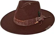 [BUDUBIBI] Fedora Hat for Men and Women, Woolen Wide Brim Felt Panama Hat with Band Retro Western Adjustable Jazz Cap