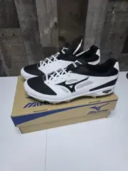 Mizuno Dominant IC Baseball Metal Cleats Mens Size 14 White and Black
