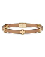 Tory Burch Eleanor Double T Red Faux Leather Flex Bracelet in 18K Gold Plated