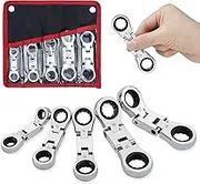 LOSCHEN 5-Piece Flex-Head Stubby Ratcheting Combination Wrench Set, Mini Wrench Set, Double Box End Flex-Head, Mini Spanner Set, Metric 8 10 12 13 14 15 16 17 18 19mm, 72-Teeth, CR-V Steel