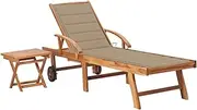 Sun Lounger with Table and Cushion Solid Teak Wood Patio Sun Loungers