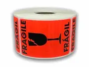 2x3-inch Broken Glass Fragile Fragil Labels Red Adhesive Bilingual 500 Stickers