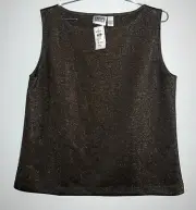 Chico’s NEW Sleeveless Metallic Glitter Tank Top Brown Gold Stretchy Sz XL