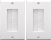 VCE Single Gang Brush Wall Plate (2-Pack), Pass Through Brush Style Opening Low Voltage Cable Plate in-Wall Installation for Speaker Wires, Coaxial Cables, HDMI Cables, or Network/Phone Cables- White