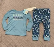 NWT Happy Hanukkah 2 Piece Long Sleeve Top & Pants Set Sz 12 Month Hope & Wonder