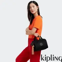 在飛比找Yahoo奇摩購物中心優惠-Kipling 率性玫瑰金細節黑色中型圓筒手提肩背兩用包-B