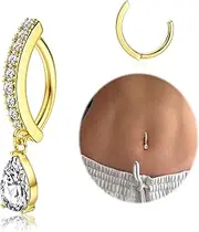 Morfetto Bauchnabelpiercing Gold Chirurgenstahl - Bauchnabelpiercing Ring Zirkonia Perle Bauchnabel Piercing Mit Anhänger Clicker Dangle Bauchnabel Piercing Schmuck 14G