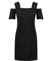 Emilio Pucci Black Cold Shoulder Cutout Crystal Embellished Dress