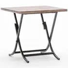 Bowery Hill Square Folding Metal/Wood End Table in Weathered Brown/Black