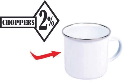 Enamel Cup Coffee Mug Haferl Mug 2% Choppers Slogan Fun Theme Shovel Biker