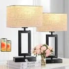 Touch Control Table Lamps for Bedroom: Dimmable Bedside Lamp with 2 USB Ports Se
