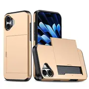 ZUSLAB for Apple iPhone 16 Plus Case Slide Armor Card Holder Protective Shockproof Hard Back Cover (2024) - Gold