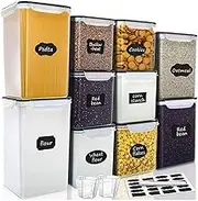 YOZOTI Large Tall Airtight Food Storage Containers, 10 PACK Plastic Airtight Kitchen & Pantry Organization, Ideal for Flour & Sugar Plastic Canisters with Labels (6.5L*2-5.2L*2-2.5L*6)