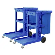 2X 3-Tier Multifunction Janitor Cleaning Waste Cart Trolley Waterproof Bag Blue