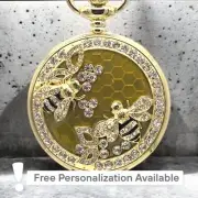 Honeybee Pocket Watch – Gold Finish, Crystal Accents, Nature-Inspired Bee Gift