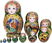 JWQFBC Russian Dolls Wooden Stacking Set - Unique Handmade Figurines for Home Decor, Green