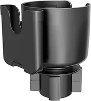 Car Cup Holder Expander with Cell Phone Stand, Adjustable Base - Rubber Tabs Cup Holder Fits Most Bottles and Cup. (Large, Black)