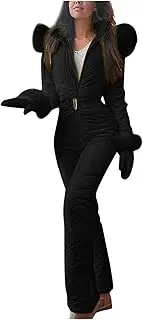 [Generic] Women Ski Suit Jumpsuit 2025 Sport Winter Waterproof Fashion Outdoor Snowsuit One Piece with Hood Removable Fur Collar