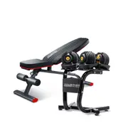 Powertrain 48KG Adjustable Dumbbell Set (Gold) & Stand with FID Weight Bench