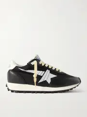 [Golden Goose] Golden Goose - Running Marathon Leather-trimmed Shell Sneakers - Black - IT42 IT 42 Black