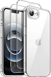JETech 3 in 1 Case for iPhone 16e 6.1-Inch 2025 with 2 Pack Tempered Glass Screen Protectors, Non-Yellowing Shockproof Bumper Phone Cover (Clear)